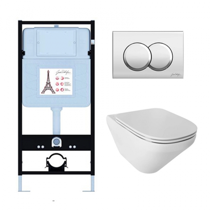 Инсталляция JACOB DELAFON E21775RU-СP, с безободковым унитазом MODERN LIFE, сиденье с микролифтом, клавиша хром E21775RU-CP