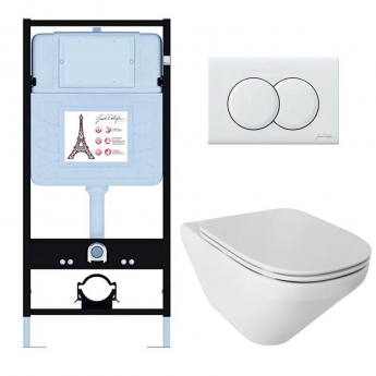 Инсталляция JACOB DELAFON E21775RU-00, с безободковым унитазом MODERN LIFE, сиденье с микролифтом, клавиша белый глянцевый Инсталляция JACOB DELAFON E21775RU-00, с безободковым унитазом MODERN LIFE, сиденье с микролифтом, клавиша белый глянцевый